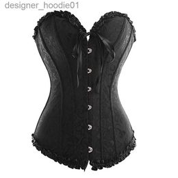 Women's Shapers Frill Jacquard Brocade Corset Wholesale Plus size Lace up Women Ribbon Floral Embroidery Overbust Bridal Corse Bustiers L230914