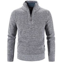 Mens Sweaters Winter Fleece Thicker Sweater Half Zipper Turtleneck Warm Pullover Quality Male Slim Knitted Wool for Spring 230912