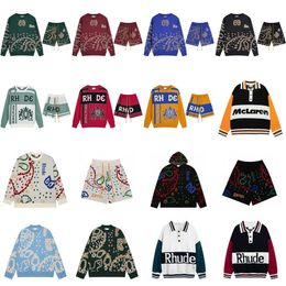 Jacquard Rhude Mens Hoodies Frog Drift Streetwear Rhude Sweater Oversize Cashew Flower Vintage Sweatshirts Shorts Tracksuits Thick2356