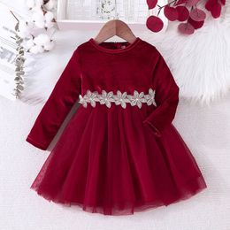 Girl's Dresses 1-6Y Christmas Children Kids Baby Girls Dresses Red Green Velvet Long Sleeve Lace Bow Party Dresses Princess Xmas Costume Winter 230914