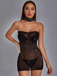 Sexy Set Sexy Rhinestone Tube Dresses Crystal Shinny Bodystocking Lingerie 230808