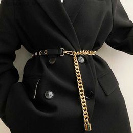 Belts High Quality PU Leather Fashion Ladies Punk Style Chain Thin Belt Suit Dress Decoration Belts for Women Luxury Designer Brand Q230914