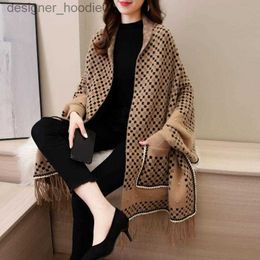 Women's Cape Shawl Women's Cloak Autumn Winter Outer Mink Fleece With Sleeves Thickened Warm L230914