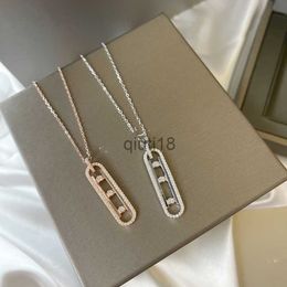 Pendant Necklaces Luxury Pendant Necklace S925 Sterling Silver Square Hollow Movable Three Zircon Charm Short Chain Choker For Women Party Gift x0913