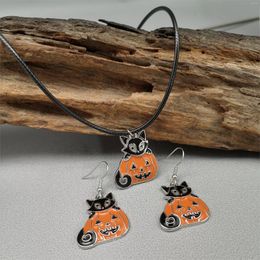 Necklace Earrings Set Halloween DIY Pumpkin For Women Gothic Head Earring Ghost Pendant Necklaces Jewelry Gift