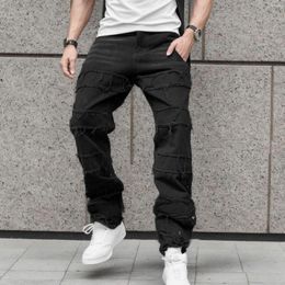 Men's Jeans For Man Straight Tube Retro Hip Hop Pants High Street Soild Vertical Casual Denim Male Long Trousers