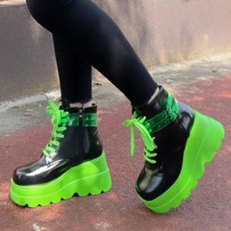 Boots 2023 New Big Sizes 43 Gothic Green Platform High Heels Cosplay Fashion Winter Wedges Boots Halloween Shoes Ankle Booties Women 230914