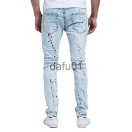 Men's Jeans Hip-hop Skinny Jeans Men Pleated Zipper Spliced Painted Splash-Ink Denim Casual Penicl Pants Tide228k x0914