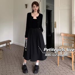 Basic Casual Dresses 145cm Petite girls French Hepburn Style Suspender Dress With Waistband Aline Bottom Skirt Cardigan Wear Paired Slimming XS 230912