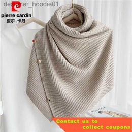 Women's Cape Pierre Cardin Multi-Purpose Button Scarf Women's Autumn Knitted Wool Shawl Variety Cashmere Scarf Cape Pullover Waistcoa L230914