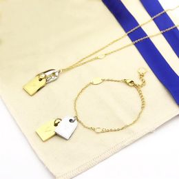 Europe America Fashion Jewellery Sets Lady Womens Gold Silver-color Metal Engraved V Initials Double Square Pendant Nanogram Tag Nec275M