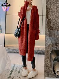 Women's Knits Tees Sweaters Knitted Cardigan Autumn Winter Gentle Korean Long Sweater Coat Lazy Loose Top Preppy Style Women Clothing 230914