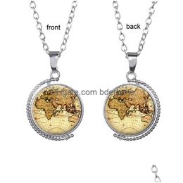 Other Jewelry Sets World Map Time Gem Pendant Necklace Rotating Double Sided Glass Cabochon Sweater Chain Fashion For Men Women Kid Gi Dhotj