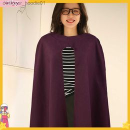 Women's Cape ARINY| Solid Colour Shawl Woollen Cloak Coat Stylish and Warm Women's Hooded Cape Perfect for Winter Outdoors less L230914