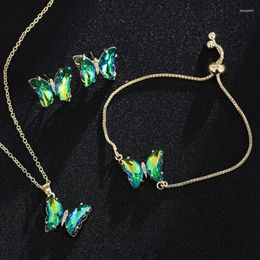 Necklace Earrings Set JMK Laser Butterfly Bracelet Ring For Women Multi Colour Animal Pendant Chain Boho Jewellery Gift Drop