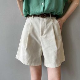 Women's Shorts Wide Leg Summer Women Office High Waist Suit Beige Oversize Loose Button Solid Vintage Casual With Belt