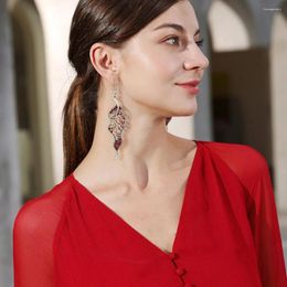 Dangle Earrings 2023 Retro Silver Metal Leaf Hollow Diamond Ladies Simple Fashion Stem And Long Jewellery