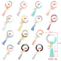 Keychains Silicone Beads Beaded Bangle Bracelets Leather Tassel Key Rings