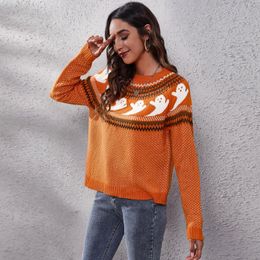 Women's Sweaters Fashion New Womens Sweaters Round Collar Knitting Long Sleeves Halloween Ghost Retro Polka Dot Women Loose Autumn and Winter Knit Plus Size