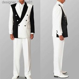 Men's Suits Blazers Black White Men Wedding Tuxedos Set 2 Pieces Color Matching Slim Fit Outfits Blazer Wear L230914