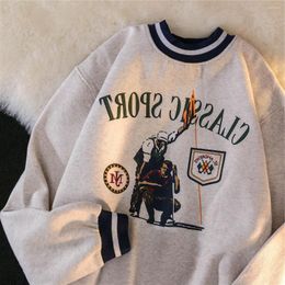 Women's Hoodies No Hat Casual Loose Sweatshirts Print Pullover Fleece Long Sleeve O-neck Korean Style Vintage Retro Ulzzang Female 2023