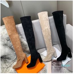 High Heels Over Knee Leather Suede Women Pointed Luxury Leather Bottom Fashionable Boots 35-41