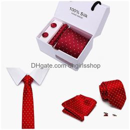 Neck Tie Set Fashion Men Ties Extra Long Size 146Cmx7.5Cm Neckties Red Blue Paisley Silk Jacquard Woven Necktie Suit Party Drop Delive Dhys4