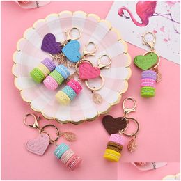 Women New Aron Cake Keychain Pu Love Alloy Leaf Keychains Charm Bag Pendant Key Ring Party Gift Jewelry Drop Delivery