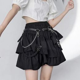 Skirts Zoki Gothic Chain Black Ruffles Skirt Women Y2K Japanese Summer Streetwear Irregular A Line Fashion High Waist Mini