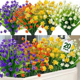 Decorative Flowers 20 Bundles Artificial For Outdoor Decoration Summer UV Resistant Faux Plastic Greenery Shrubs Plants