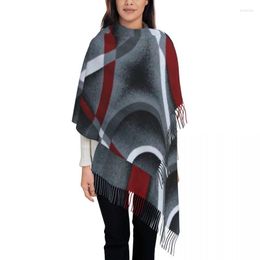 Ethnic Clothing Fashion Modern Abstract Grey Red Swirls Tassel Scarf Women Winter Fall Warm Shawl Wrap Ladies Colourful Texture Geometric