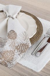 Table Napkin Pinecone Printed Linen Set 4 Pieces 45x45 Cm (18 X 18 In) Decorative Kitchen Dining Room Events Decorations