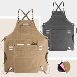 Black Grey Denim Pink Brown Canvas Apron Cafe Barista Bartender Restaurant Pastry Chef Uniform Florist Hairdresser Work Wear E70 2259o