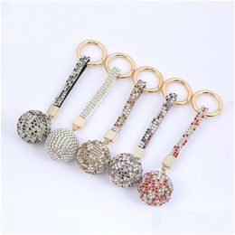 Fantasy Strass Rhinestone Keychain High Quality Leather Strap Crystal Ball Car Charm Pendant Key Ring For Women Drop Delivery
