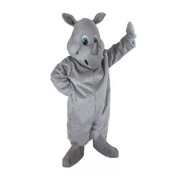 Gray Rhinoceros Mascot Costume Furry Ox Soft Short Plush Jumpsuit