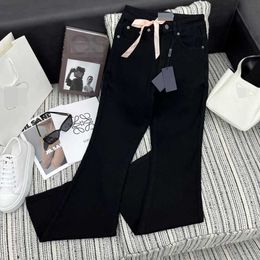 Women's Jeans Designer autumn new women's high-end jeans, flared pants, pink bow embellishments, slimming out 4RJT