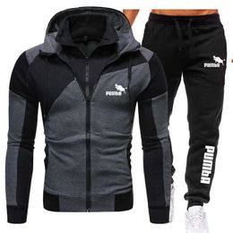 New Arrival Mens Zipper Tracksuit Hoodies and Black Sweatpants High Quality Male Outdoor Casual Sports Jacket Jogging Suit