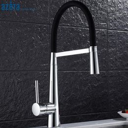 Kitchen Faucets Azeta Chrome Pull Down Faucet With Rubber Tube Design Single Handle Deck Mounted Tap Torneira AT9914