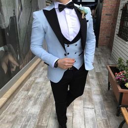 Men's Suits & Blazers Sky Blue Men Tuxedo 3 Piece Custom Made Terno Slim Fit Groom Wedding Mens Suit Masculino Jacket Pant Ve2820
