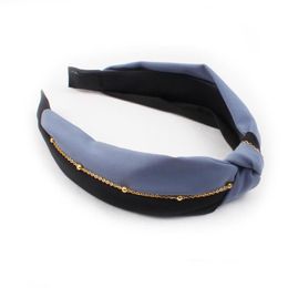 Headbands Fashion Gold Beads Chain Bicolor Headband Korean Women Cross Knotted Head Hoop Makeup Party Bezel Hair Accessories Drop Deli Dhjxe