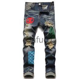 Men's Jeans Mens Designer Jeans Fashion European America Style Jean Hombre Letter Star Embroidery Pants Patchwork Ripped for Motorcycle Pant Skinny 8TK4 x0914