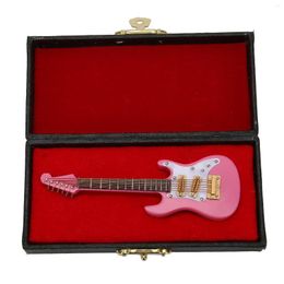 Necklace Earrings Set Metal 10cm Mini Guitar Ornaments Display Bracket Storage Box Musical Instrument Model For Dollhouse Pink