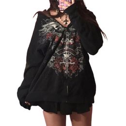 Men's Hoodies Sweatshirts Gothic Sweatshirt Women 2000s Fairy Grunge Skull Print Long Sleeve Hooded Tops y2k Aesthetic Hoodie Oversize Clothes Streetwear 230914