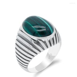 Cluster Rings Turkish Jewellery 925 Sterling Silver Men's Ring With Malachite Stone Natural Green Gemstone Vintage To Husband Male Gift