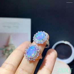 Cluster Rings Luxury Big Size Natural Colourful Opal Ring For Women Real 925 Sterling Silver Charm Fine Wedding Jewellery