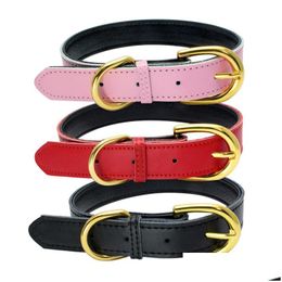 Dog Collars Leashes Gold Pin Buckle Collar Adjustable Fashion Leather Neck Pet Supplies Accessories Drop Delivery Home Garden Dhuh5