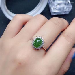 Cluster Rings Natural Jade Ring For Office Woman 7mm 9mm Green Silver Solid 925 Jasper Jewelry Gift