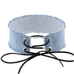 Chokers Street Style Lace Bandage Adjustable Necklace Denim Jeans Wide Choker Necklaces Neckband Collar For Women Girls Fashion Jewelr Dhx3V