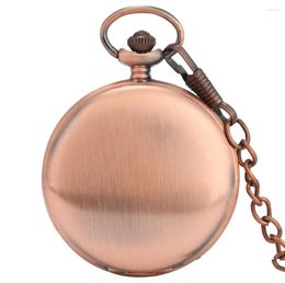 Pocket Watches Quartz Fob Watch Smooth Rose Copper Retro Modern Stylish Vintage Pendant With Chain Men Women Birthday Gifts Clock