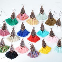 Dangle Earrings HC Vintage Handmade Cotton Tassel Long Statement Women Retro 18 Colors Ethnic Jewelry Bohemian Fringe